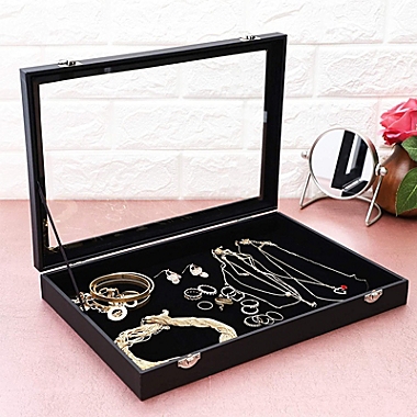 Juvale Black Velvet Jewelry Display Case for Rings, Necklaces, Bracelets (13.75 x 9.5 in). View a larger version of this product image.