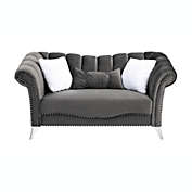 Passion Furniture Madrid 65" Dark Gray 2-Seater Velvet Sofa with 2-Throw Pillow