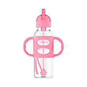 Dr. Brown&#39;s Narrow Sippy Straw Bottle with 100% Silicone Handles, 8oz, Pink