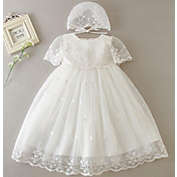 Laurenza&#39;s Baby Girls Lace Baptism Dress Christening Gown with Bonnet