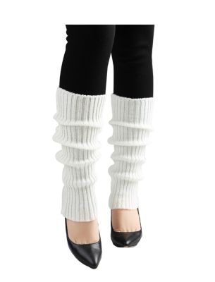 Allegra K Women's Ruffled Cuff Over Knee Length Ribbed Knitted Leg Warmers White Fit Calf Girth 10-15"