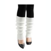 Allegra K Women's Ruffled Cuff Over Knee Length Ribbed Knitted Leg Warmers White Fit Calf Girth 10-15"