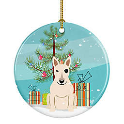 Caroline's Treasures Merry Christmas Tree Bull Terrier White Ceramic Ornament 2.8 x 2.8