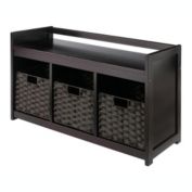 Winsome Addison Storage Bench with 3 Foldable Woven Baskets -Espresso, Chocolate