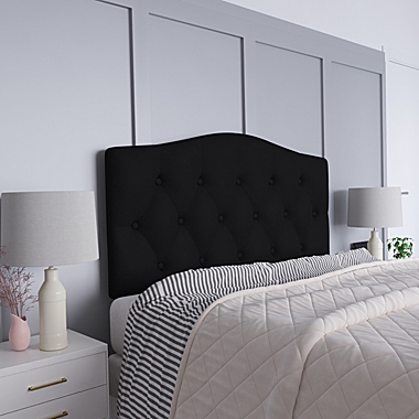 Emma + Oliver Tufted Upholstered Queen Size Headboard in Black Fabric. View a larger version of this product image.