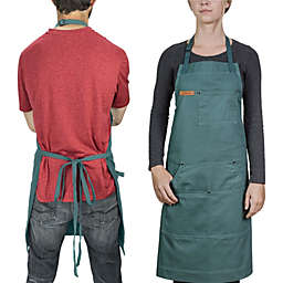 Chef Pomodoro Kitchen Apron, Unisex Chef Apron, 100% Cotton, Adjustable Neck and Back Straps, 5+ Pockets, Towel Loops - Designed for Home, BBQ, Grill Use (Spruce)
