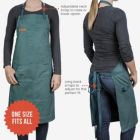 Alternate image 2 for Chef Pomodoro Kitchen Apron, Unisex Chef Apron, 100% Cotton, Adjustable Neck and Back Straps, 5+ Pockets, Towel Loops - Designed for Home, BBQ, Grill Use (Spruce)