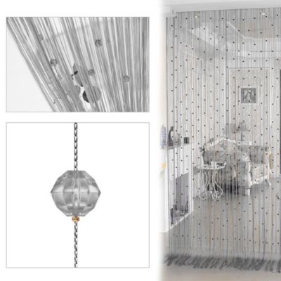 Stock Preferred Crystal Beaded Door String Curtain 79x40" in  1 Piece Silver Gray