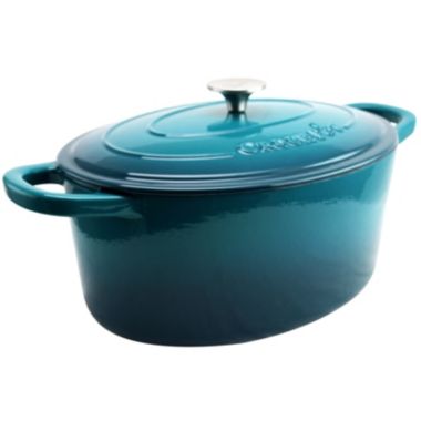 Crock Pot Artisan 7 Quart Enameled Cast Iron Oval Dutch Oven in Teal Ombre. View a larger version of this product image.