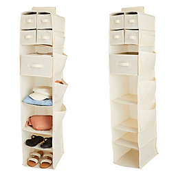 Juvale 2 Pack Beige 7-Shelf Hanging Closet Organizer with 5 Drawers, 4 Pockets, Foldable Storage for Baby Nursery (12 x 51 In)