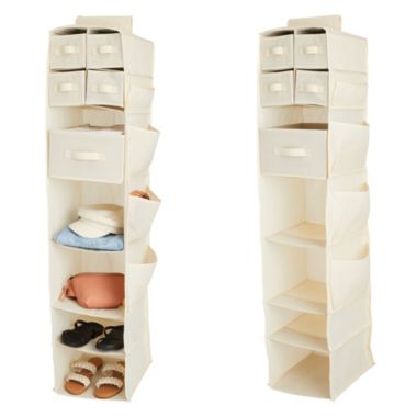 Juvale 2 Pack Beige 7-Shelf Hanging Closet Organizer with 5 Drawers, 4 Pockets, Foldable Storage for Baby Nursery (12 x 51 In). View a larger version of this product image.
