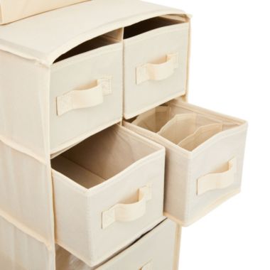 Juvale 2 Pack Beige 7-Shelf Hanging Closet Organizer with 5 Drawers, 4 Pockets, Foldable Storage for Baby Nursery (12 x 51 In). View a larger version of this product image.