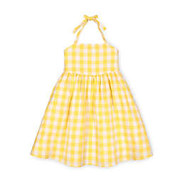 Hope & Henry Girls' Halter Flare Dress (Yellow Check, 2T)