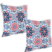 Sunnydaze Indoor/Outdoor Polyester Decorative Square Throw Accent Pillows for Patio or Living Room - 16" - Red and Blue Floral - 2pk