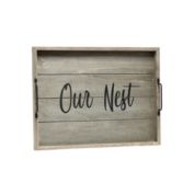Elegant Designs Decorative Wood Serving Tray with Handles, 15.50" x 12", "Our Nest"
