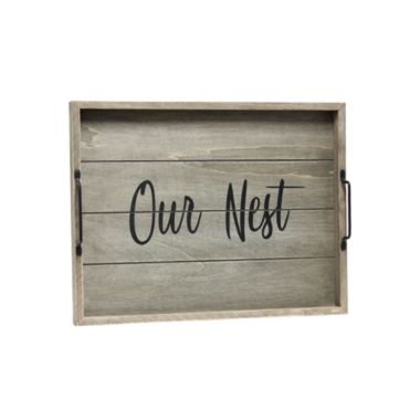 Elegant Designs Decorative Wood Serving Tray with Handles, 15.50" x 12", "Our Nest". View a larger version of this product image.