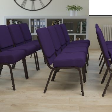 Flash Furniture HERCULES Series 21''W Stacking Church Chair in Royal Purple Fabric - Gold Vein Frame. View a larger version of this product image.