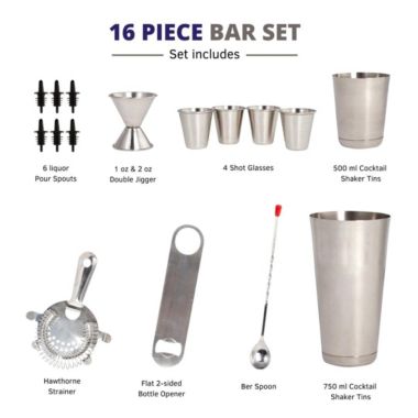 Lexi Home Wine and Cocktail Mixing Bar Set with Essential Barware Tools - 16 Piece Set. View a larger version of this product image.