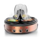 Alternate image 2 for MegaChef Round Triple 1.5 Quart Slow Cooker and Buffet Server in Brushed Copper and Black Finish with 3 Ceramic Cooking Pots and Removable Lid Rests