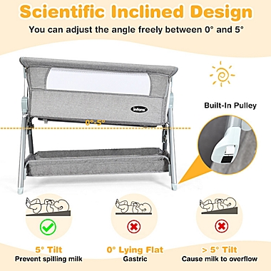 Slickblue Adjustable Baby Bedside Crib with Large Storage-Gray. View a larger version of this product image.