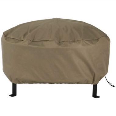 Sunnydaze Outdoor Heavy-Duty Weather-Resistant PVC and 300D Polyester Round Fire Pit Cover with Drawstring Closure - 36" - Khaki. View a larger version of this product image.