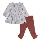 Alternate image 0 for Deux par Deux Organic Cotton Dress And Leggings Set Hen Print Rust And Beige - 3 Months