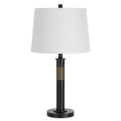 Saltaro Sherpi 26 Inch Metal Table Lamp, Dimmer, Fabric Shade, Bronze, Black- Saltoro Sherpi