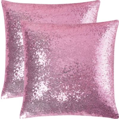 2 X BRIGHT FLORAL FLOWERS SPARKLE SHINE PINK WHITE COTTON BLEND CUSHION COVERS 