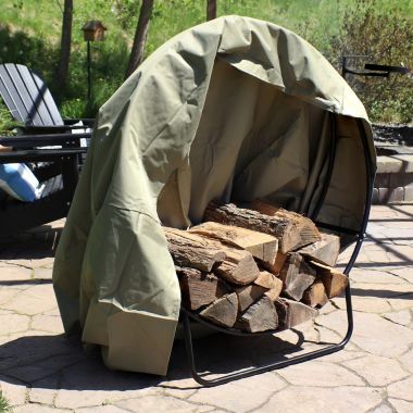 Sunnydaze Outdoor Heavy-Duty Steel Firewood Log Hoop Storage Rack with Weather-Resistant PVC Log Hoop Cover - 48" - Khaki. View a larger version of this product image.