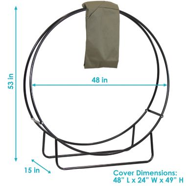Sunnydaze Outdoor Heavy-Duty Steel Firewood Log Hoop Storage Rack with Weather-Resistant PVC Log Hoop Cover - 48" - Khaki. View a larger version of this product image.