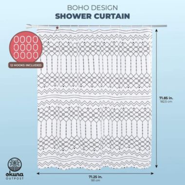 Okuna Outpost Bohemian Style Shower Curtain Set with 12 Hooks, Bathroom Decor (70 x 71 in, 13 Pieces). View a larger version of this product image.
