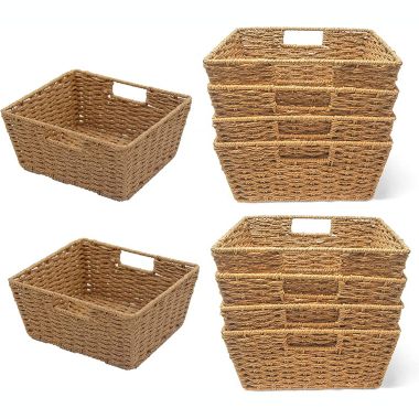 KOVOT Storage Woven Baskets Wicker Storage Wicker Storage Baskets with Built-in Carry Handles Laundry Storage Pantry Bin - 9"L x 8"W x 4"H (10-Pack). View a larger version of this product image.