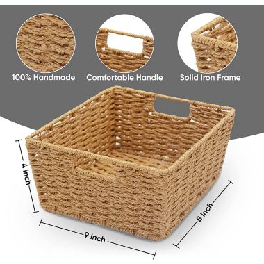 KOVOT Storage Woven Baskets Wicker Storage Wicker Storage Baskets with Built-in Carry Handles   Laundry Storage Pantry Bin - 9"L x 8"W x 4"H (10-Pack). View a larger version of this product image.