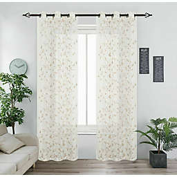 Kate Aurora 2 Pack Floral Leaf Embroidered Grommet Sheer Curtains - 38 in. W x 84 in. L, Linen