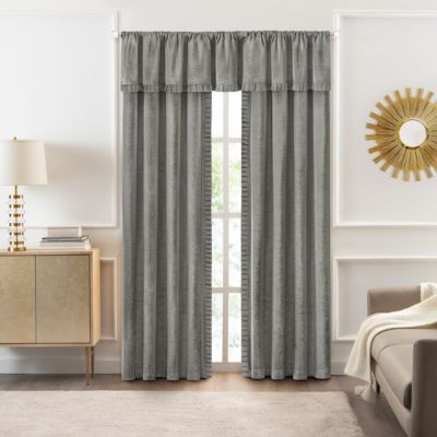 Kate Aurora Modern Lux Complete 3 Piece Chenille Curtain Panels & Valance Set - 84 in. Long - Gray/Silver