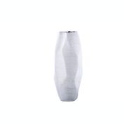 Urban Trends Collection Ceramic Round Vase with Brushed Geometric Pattern Design Body Gloss Finish Silver