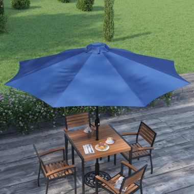 Merrick Lane Bali Navy 9&#39; Round UV Resistant Outdoor Patio Umbrella With Height Lever And 33° Push Button Tilt. View a larger version of this product image.