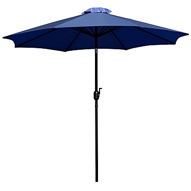 Merrick Lane Bali Navy 9&#39; Round UV Resistant Outdoor Patio Umbrella With Height Lever And 33° Push Button Tilt. View a larger version of this product image.