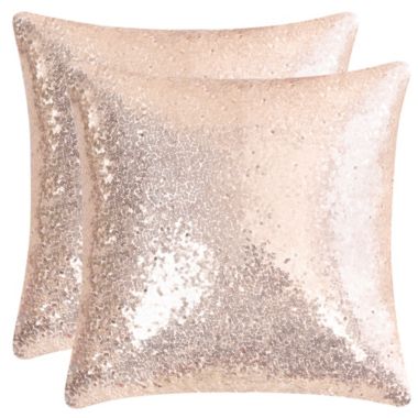PiccoCasa 2 Pieces Starry Pink Sequin Throw Pillow Covers, Shiny Sparkling Comfy Satin Sequin Cushion Covers, Decorative Pillowcases for Bedroom/Living Room/Sofa/Party, Rose Gold, 16"x16". View a larger version of this product image.