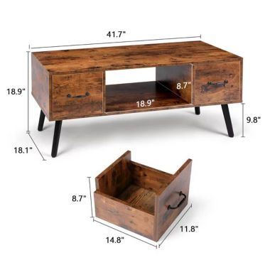 Smool Mid-Century Modern Retro Coffee Table with Storage Drawer in Brown. View a larger version of this product image.