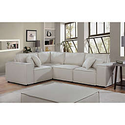 Contemporary Home Living 8.25' Cream Beige Linen Modular Sectional Sofa with Ottoman