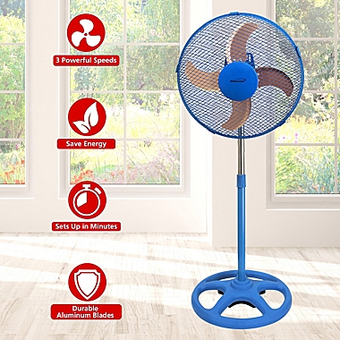 Brentwood 3 Speed 12in Oscillating Stand Fan in Blue. View a larger version of this product image.