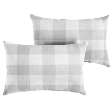 Outdoor Living and Style Set of 2 13" x 20" Gray and White Buffalo Plaid Indoor and Outdoor Lumbar Pillows. View a larger version of this product image.