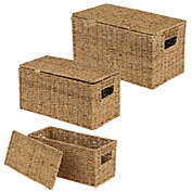 mDesign Woven Seagrass Home Storage Basket with Lid, Set of 3