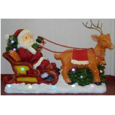 Santa Claus on Sled with Reindeer Musical Lighted Figurine 33 x 13 x 20 Inch. View a larger version of this product image.