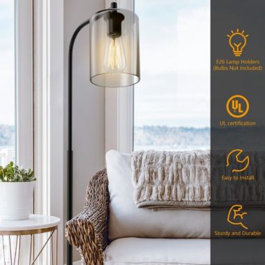 Hooya Imp.& Exp.  Industrial Floor Lamp with Glass Shade-Black. View a larger version of this product image.