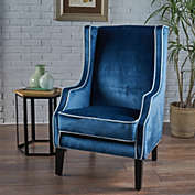 GDFStudio Edell Traditional New Velvet Two Toned High Winged Back Club Chair with Accent