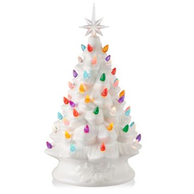 Casafield Hand Painted Ceramic Christmas Tree, 15-Inch Pre-Lit Tree with 128 Multi Color Lights and 2 Star Toppers. View a larger version of this product image.