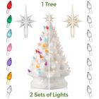 Alternate image 1 for Casafield Hand Painted Ceramic Christmas Tree, 15-Inch Pre-Lit Tree with 128 Multi Color Lights and 2 Star Toppers