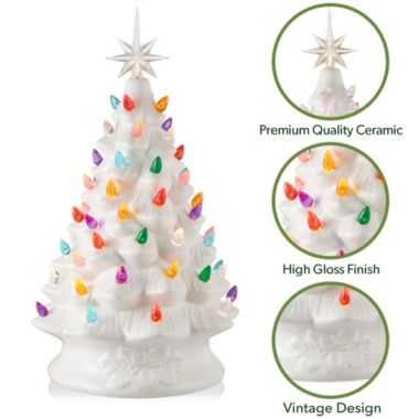 Casafield Hand Painted Ceramic Christmas Tree, 15-Inch Pre-Lit Tree with 128 Multi Color Lights and 2 Star Toppers. View a larger version of this product image.